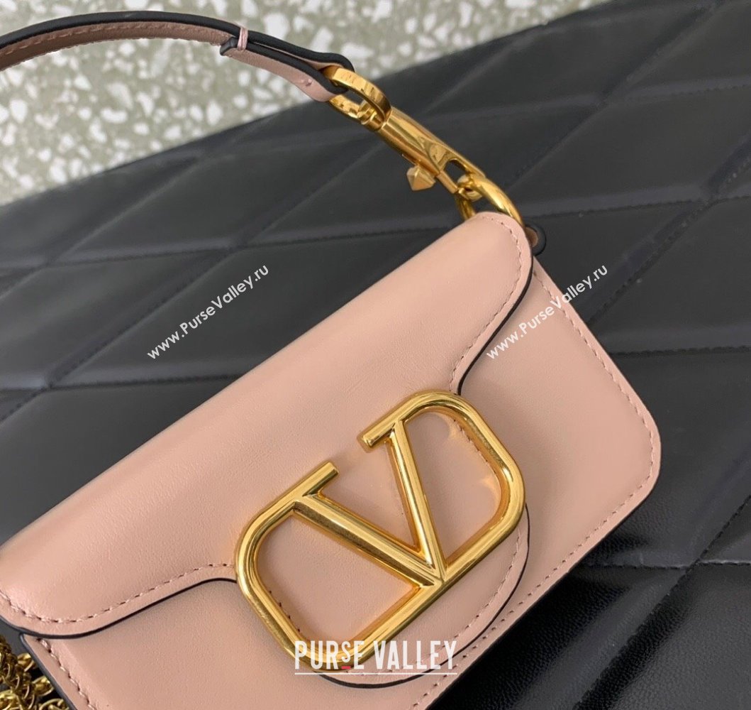Valentino Locò Micro Bag in Calfskin Leather with Chain Light Pink 2023 VLTN416 (LN-230908090)