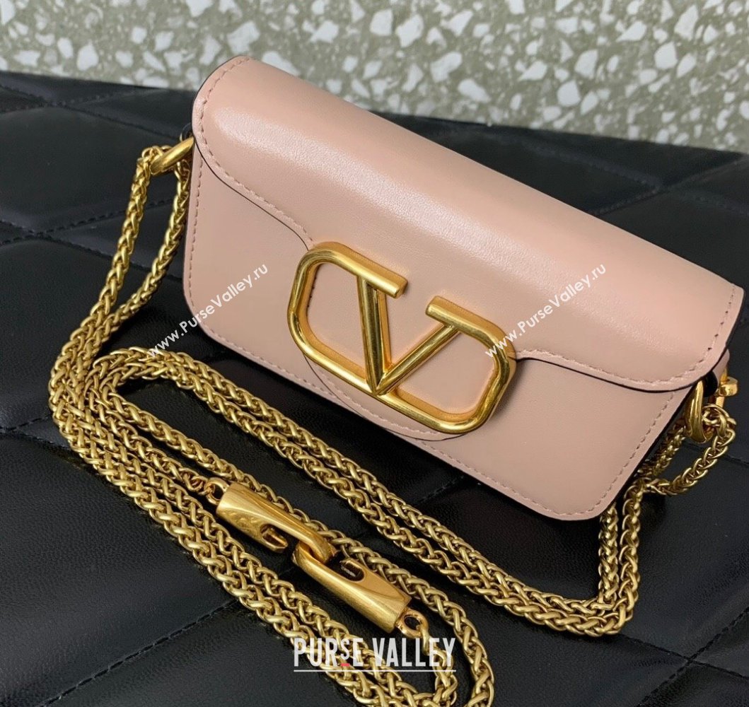 Valentino Locò Micro Bag in Calfskin Leather with Chain Light Pink 2023 VLTN416 (LN-230908090)