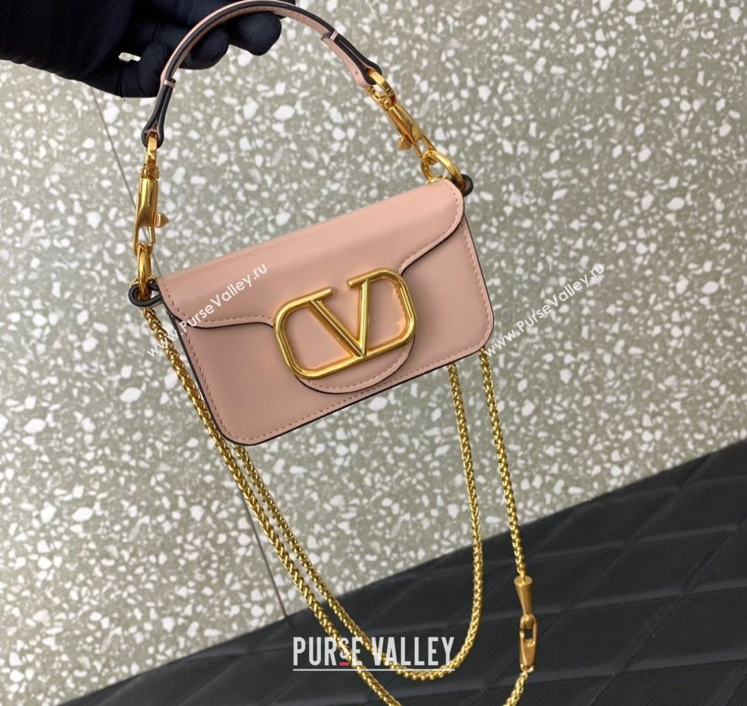 Valentino Locò Micro Bag in Calfskin Leather with Chain Light Pink 2023 VLTN416 (LN-230908090)