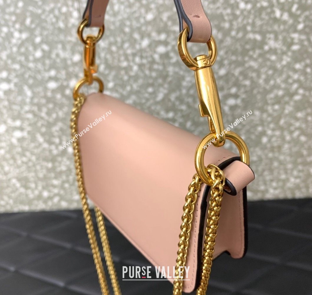 Valentino Locò Micro Bag in Calfskin Leather with Chain Light Pink 2023 VLTN416 (LN-230908090)