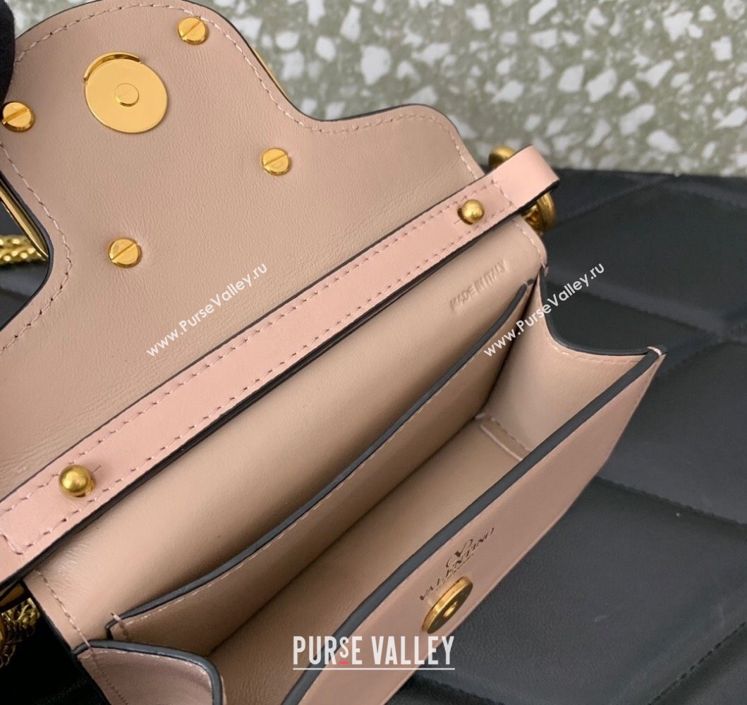 Valentino Locò Micro Bag in Calfskin Leather with Chain Light Pink 2023 VLTN416 (LN-230908090)