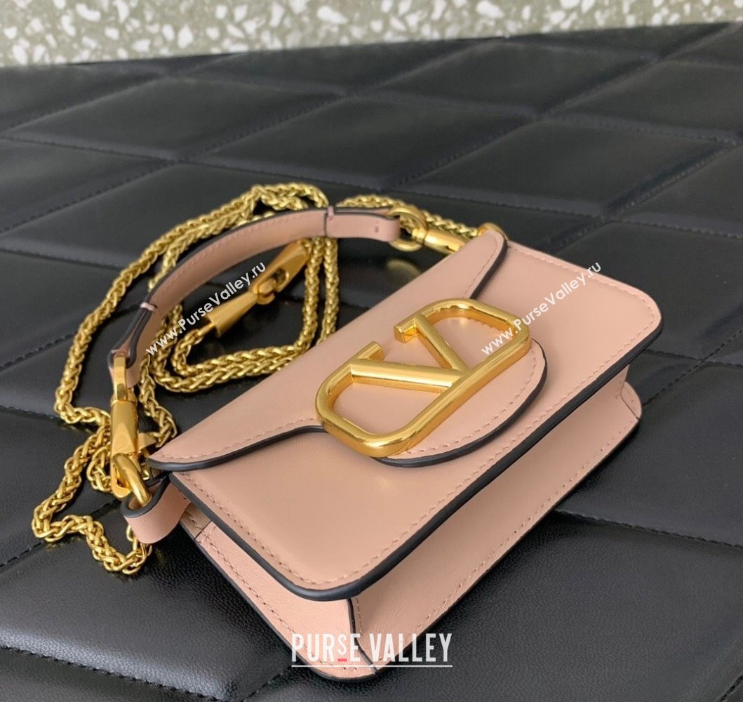 Valentino Locò Micro Bag in Calfskin Leather with Chain Light Pink 2023 VLTN416 (LN-230908090)