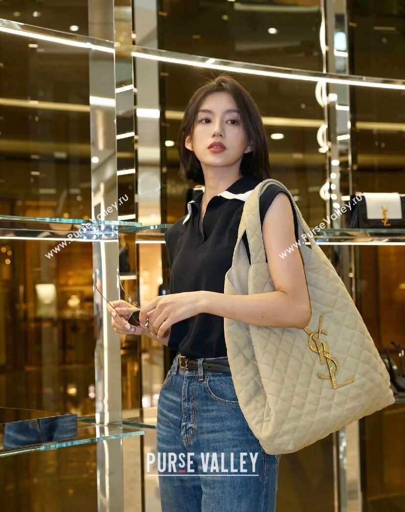 Saint Laurent Icare Maxi Shopping Bag in Quilted Lambskin 698651 Beige 2023 (nana-230908092)