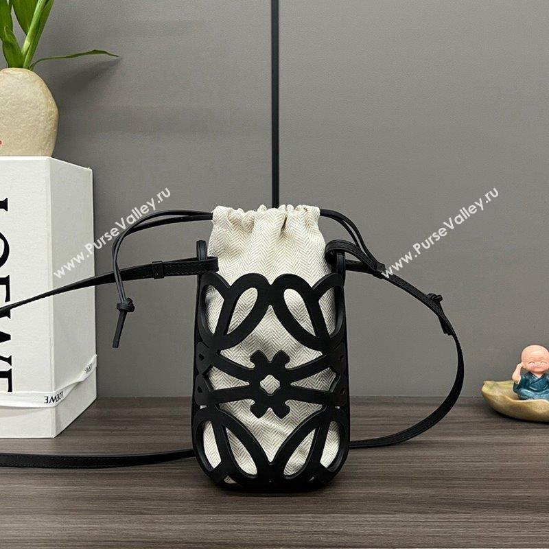 Loewe Anagram cut-out pocket Mini Bag in classic calfskin and Canvas Black 2023 652211 (Ys-230908100)