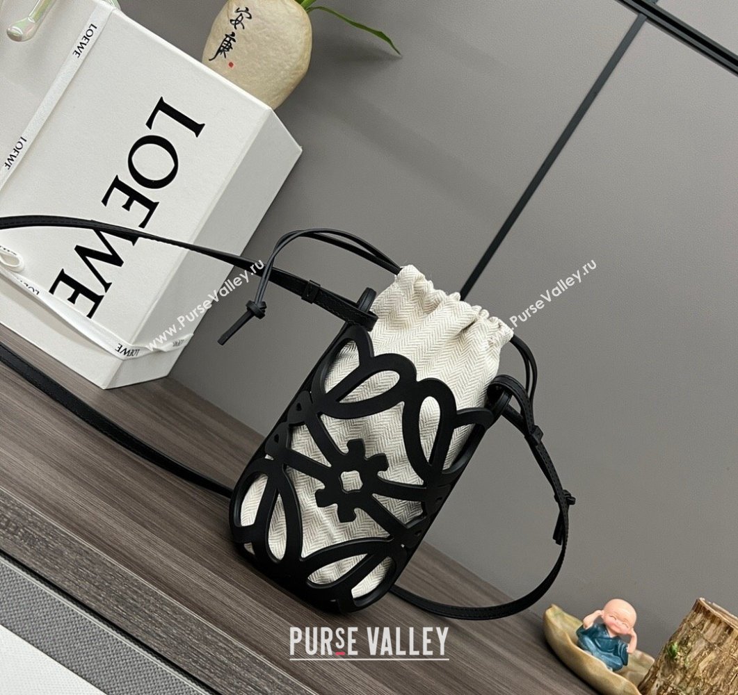 Loewe Anagram cut-out pocket Mini Bag in classic calfskin and Canvas Black 2023 652211 (Ys-230908100)