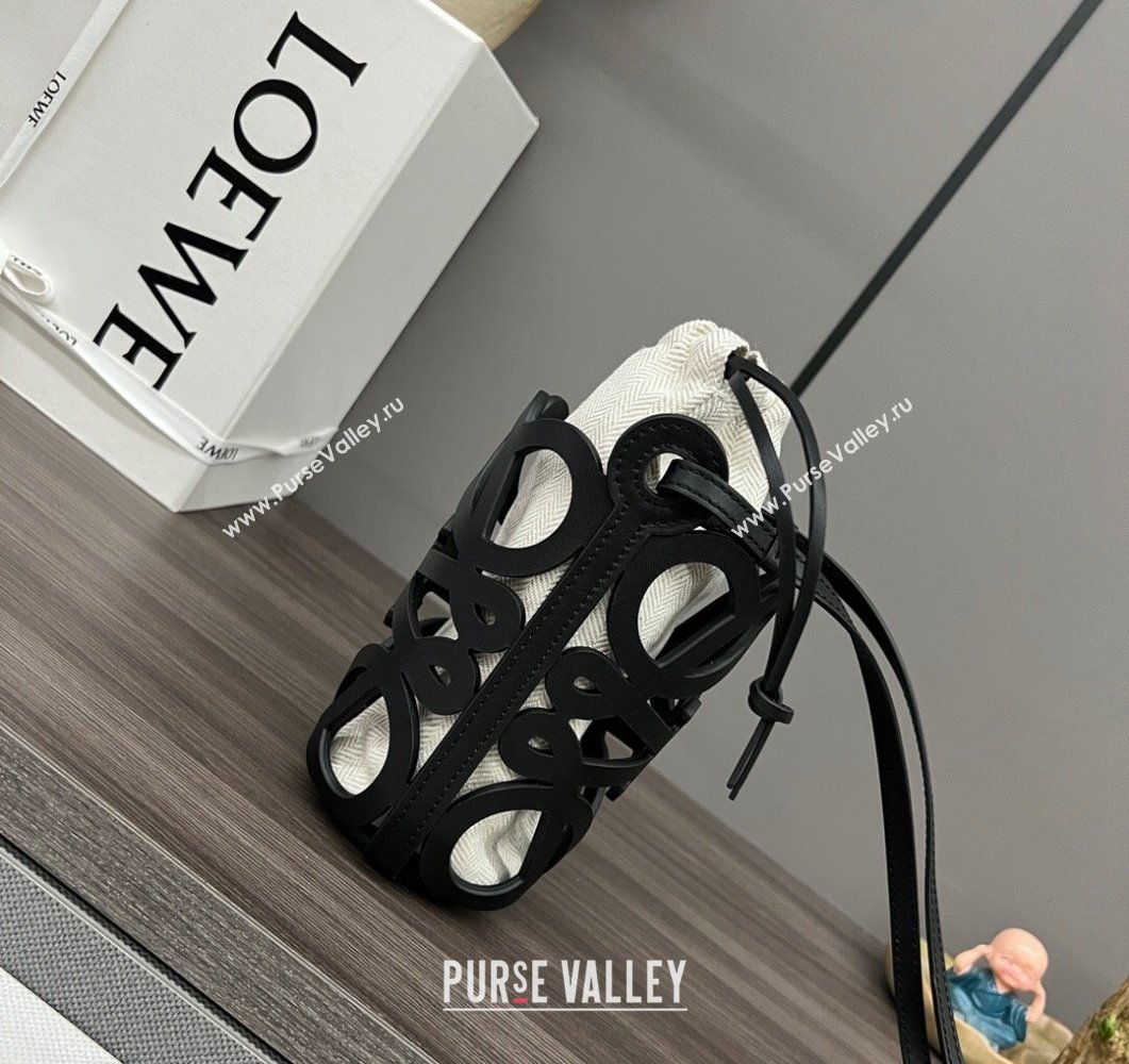 Loewe Anagram cut-out pocket Mini Bag in classic calfskin and Canvas Black 2023 652211 (Ys-230908100)