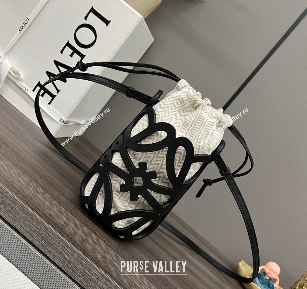 Loewe Anagram cut-out pocket Mini Bag in classic calfskin and Canvas Black 2023 652211 (Ys-230908100)