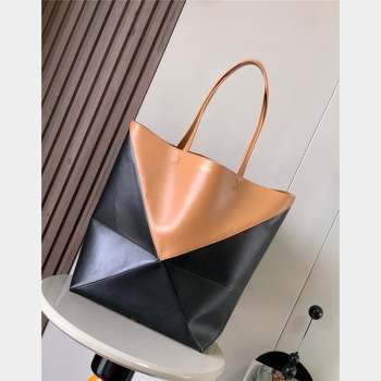 Loewe Large Puzzle Fold Tote in shiny calfskin Brown/Black 2023 9033 (Ys-230908114)