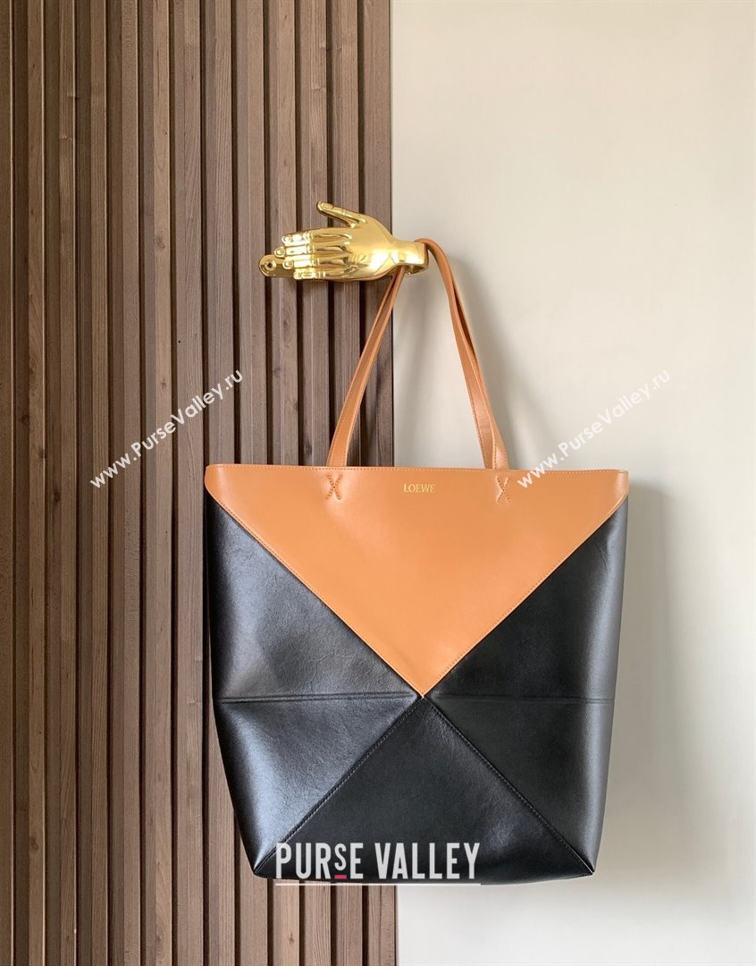 Loewe Large Puzzle Fold Tote in shiny calfskin Brown/Black 2023 9033 (Ys-230908114)