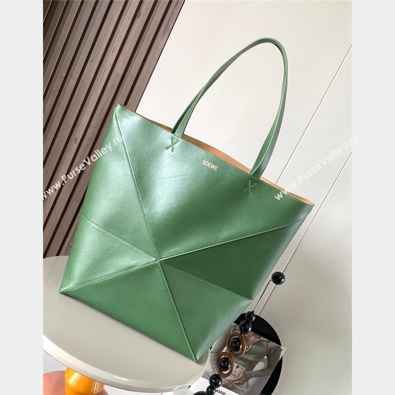 Loewe Large Puzzle Fold Tote in shiny calfskin Hunter Green 2023 9033 (Ys-230908116)