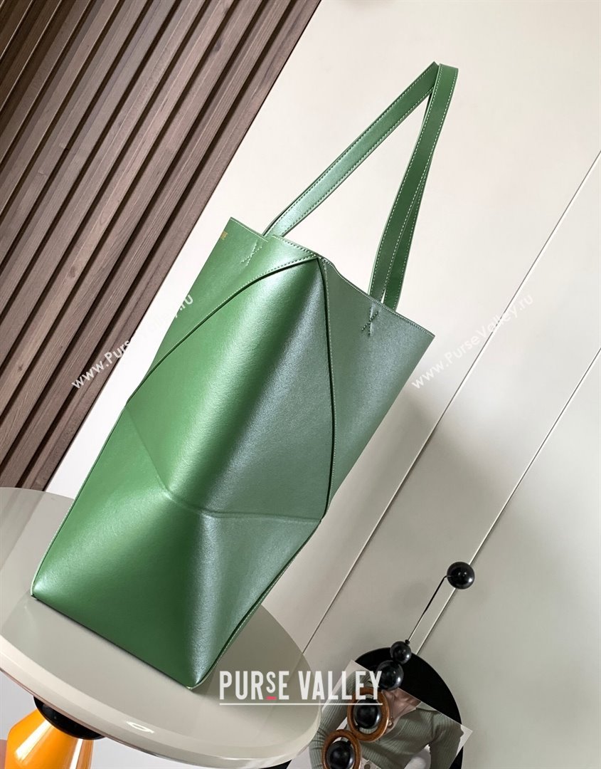 Loewe Large Puzzle Fold Tote in shiny calfskin Hunter Green 2023 9033 (Ys-230908116)