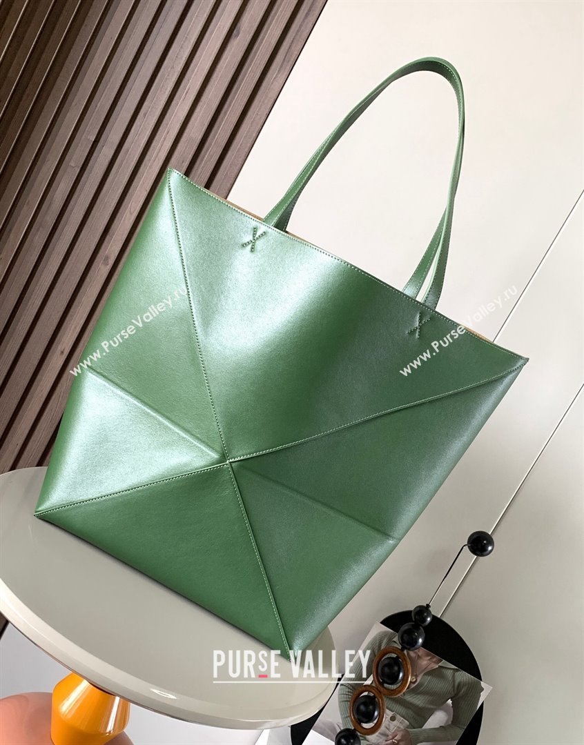 Loewe Large Puzzle Fold Tote in shiny calfskin Hunter Green 2023 9033 (Ys-230908116)