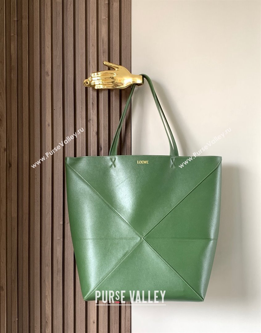 Loewe Large Puzzle Fold Tote in shiny calfskin Hunter Green 2023 9033 (Ys-230908116)