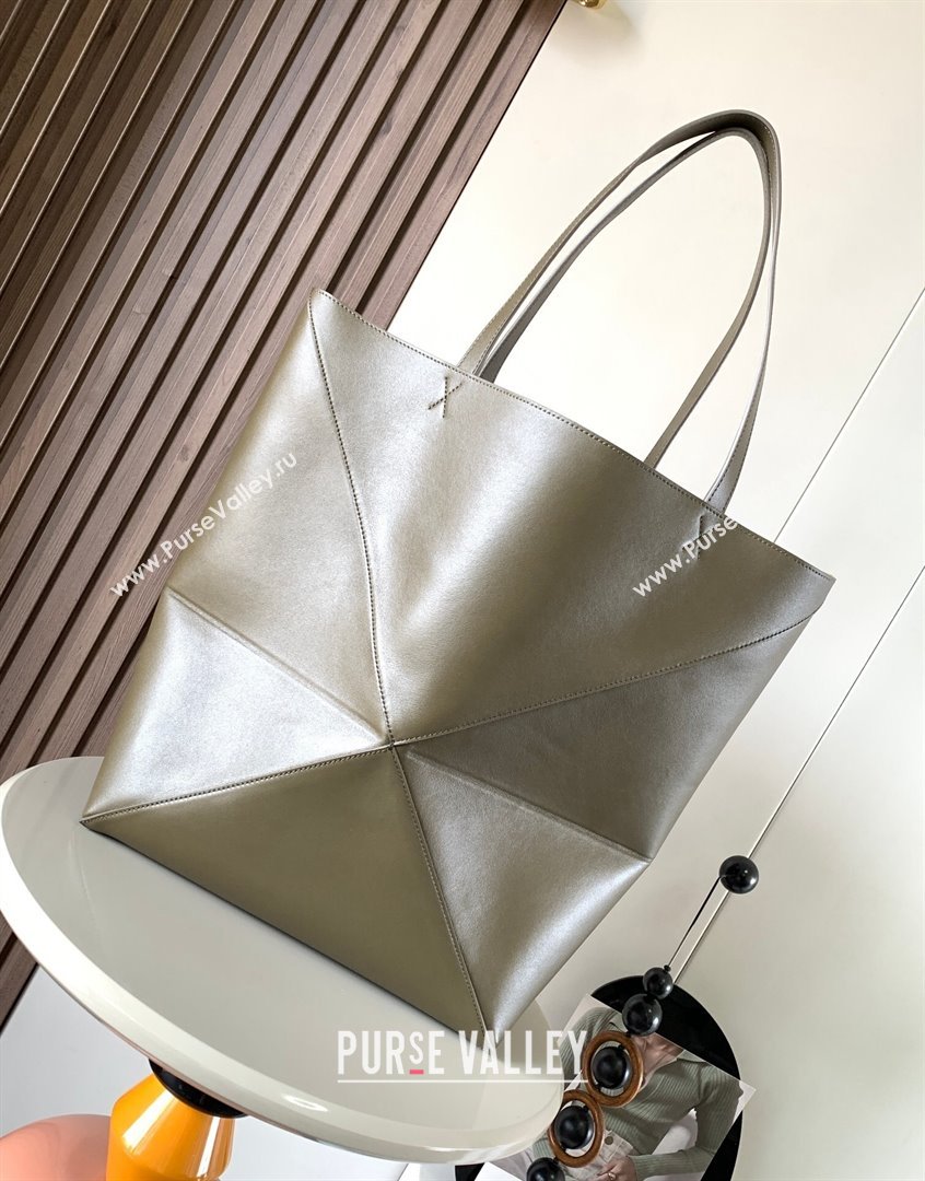 Loewe Large Puzzle Fold Tote in shiny calfskin Khaki Green 2023 9033 (Ys-230908117)