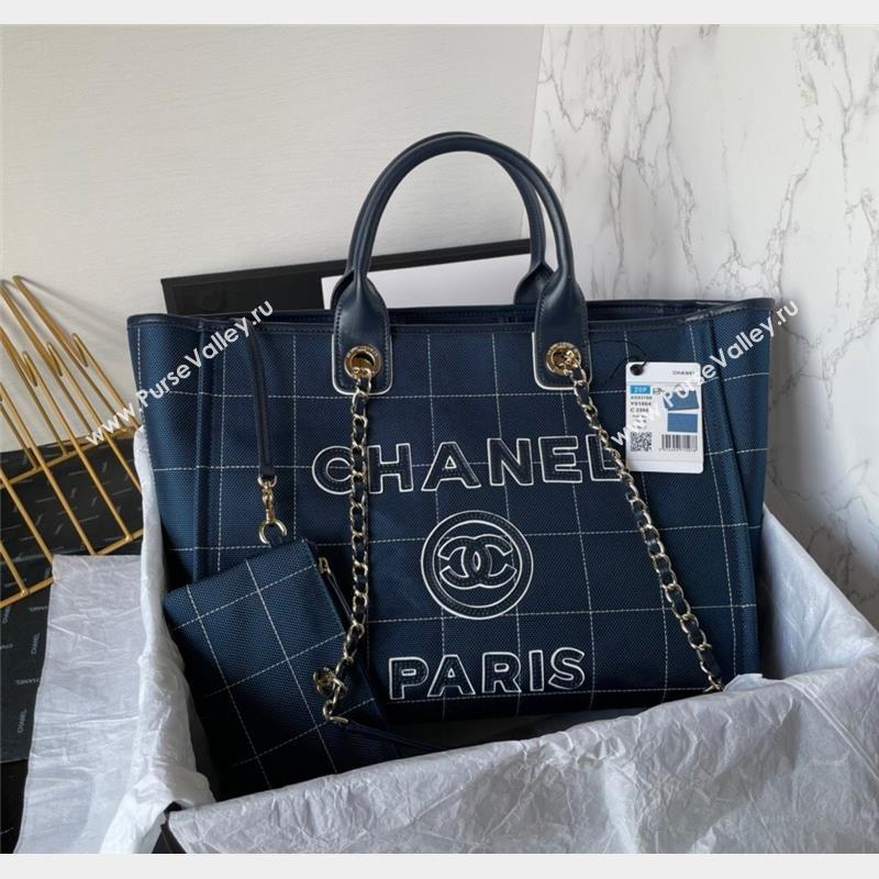 Chanel Deauville Cotton Calfskin Large Shopping Bag Dark Blue 2023 AS93786 (yezi-230907039)