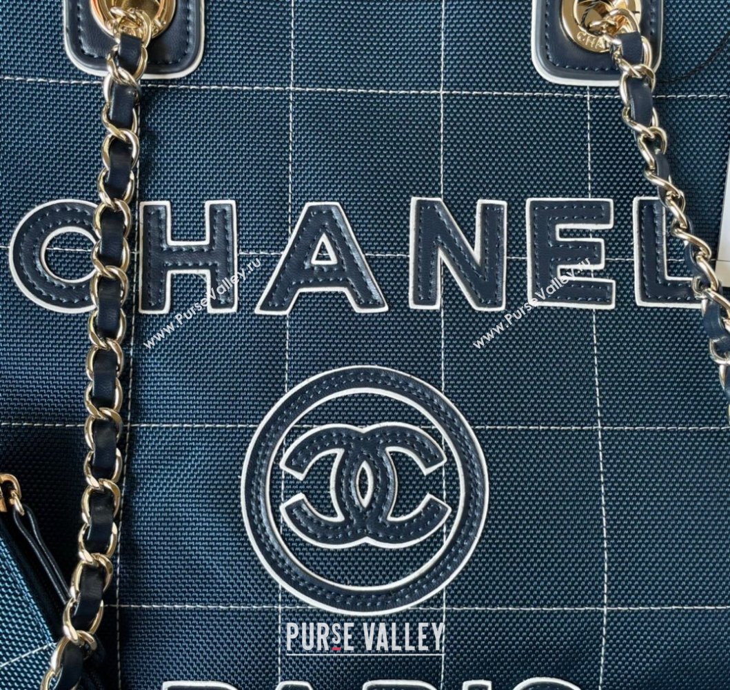 Chanel Deauville Cotton Calfskin Large Shopping Bag Dark Blue 2023 AS93786 (yezi-230907039)