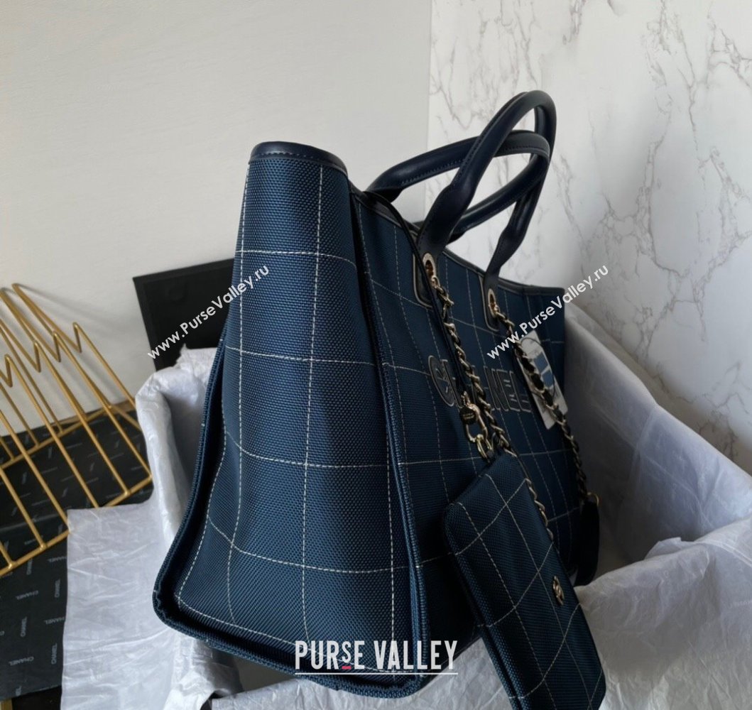 Chanel Deauville Cotton Calfskin Large Shopping Bag Dark Blue 2023 AS93786 (yezi-230907039)