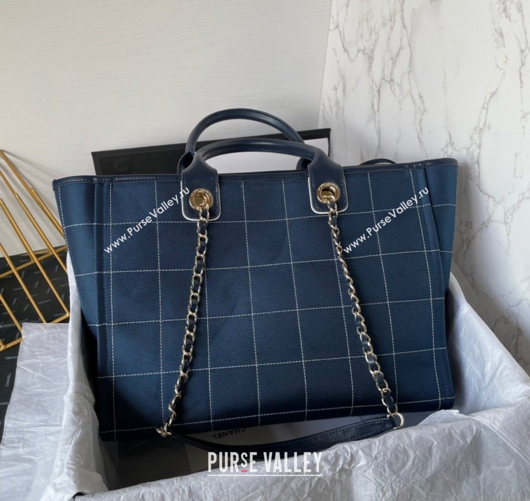 Chanel Deauville Cotton Calfskin Large Shopping Bag Dark Blue 2023 AS93786 (yezi-230907039)