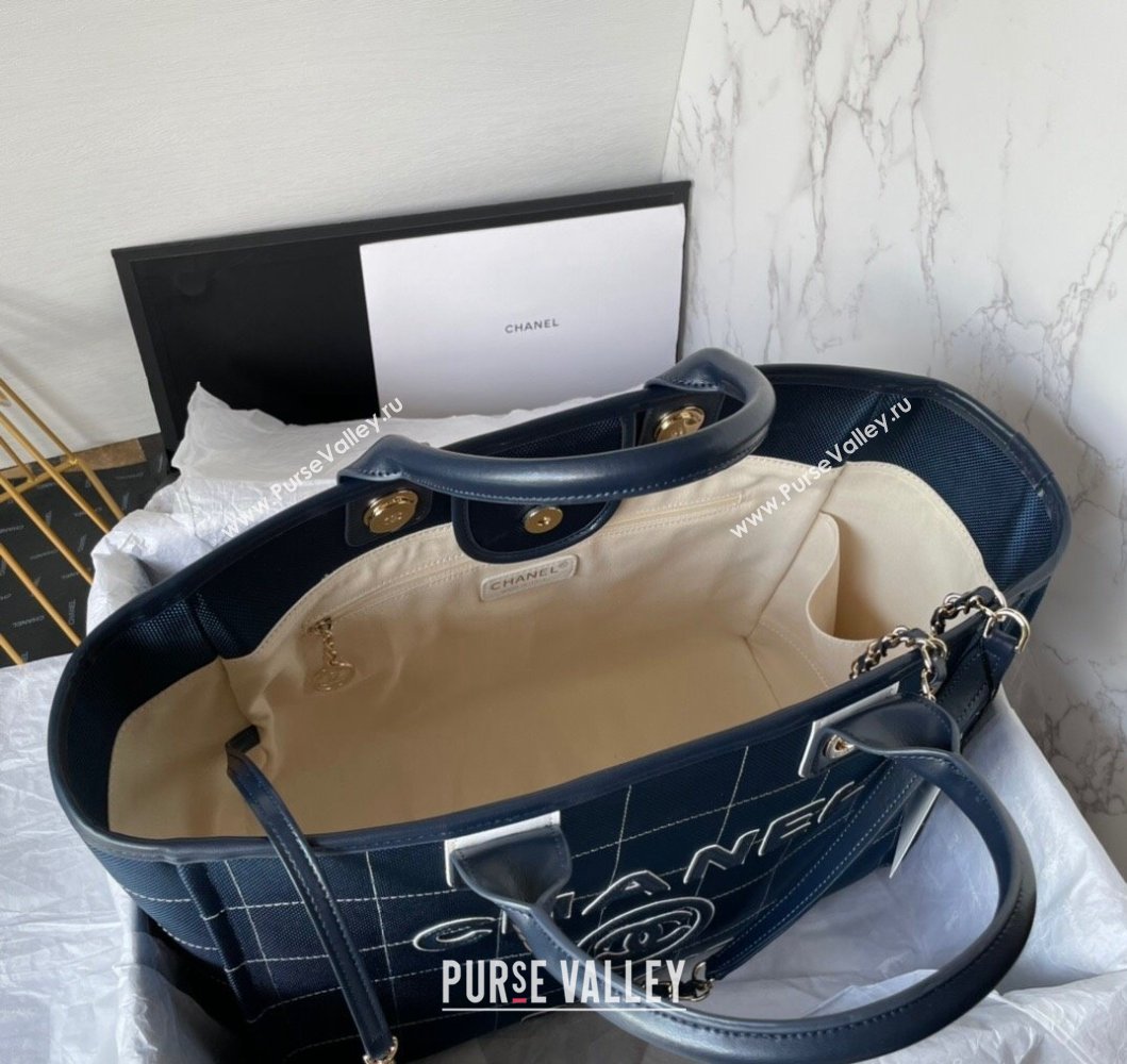 Chanel Deauville Cotton Calfskin Large Shopping Bag Dark Blue 2023 AS93786 (yezi-230907039)