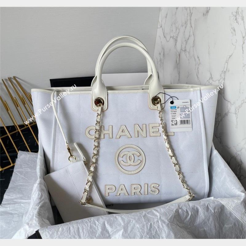 Chanel Deauville Cotton Calfskin Large Shopping Bag White 2023 AS93786 (yezi-230907040)