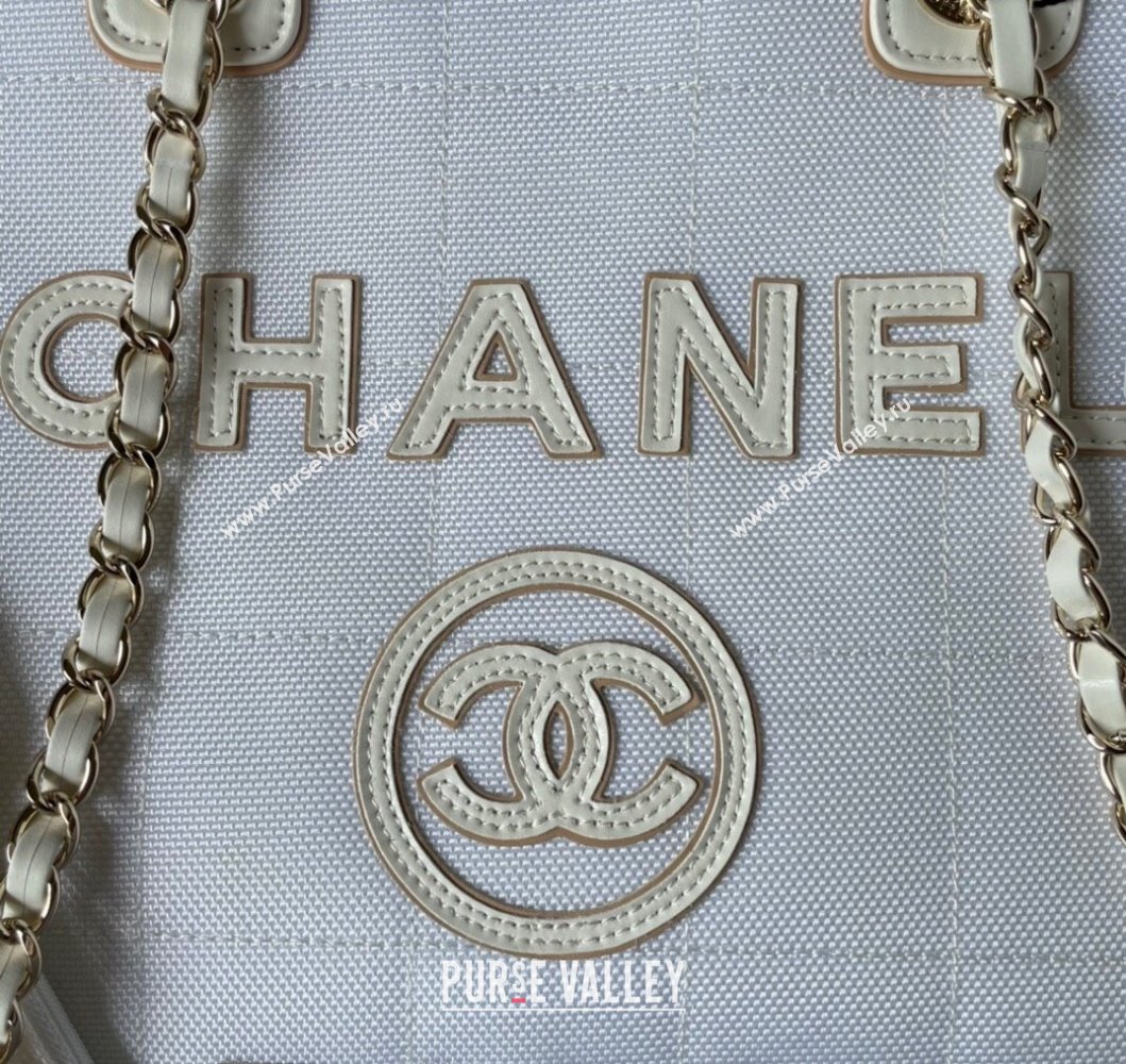 Chanel Deauville Cotton Calfskin Large Shopping Bag White 2023 AS93786 (yezi-230907040)