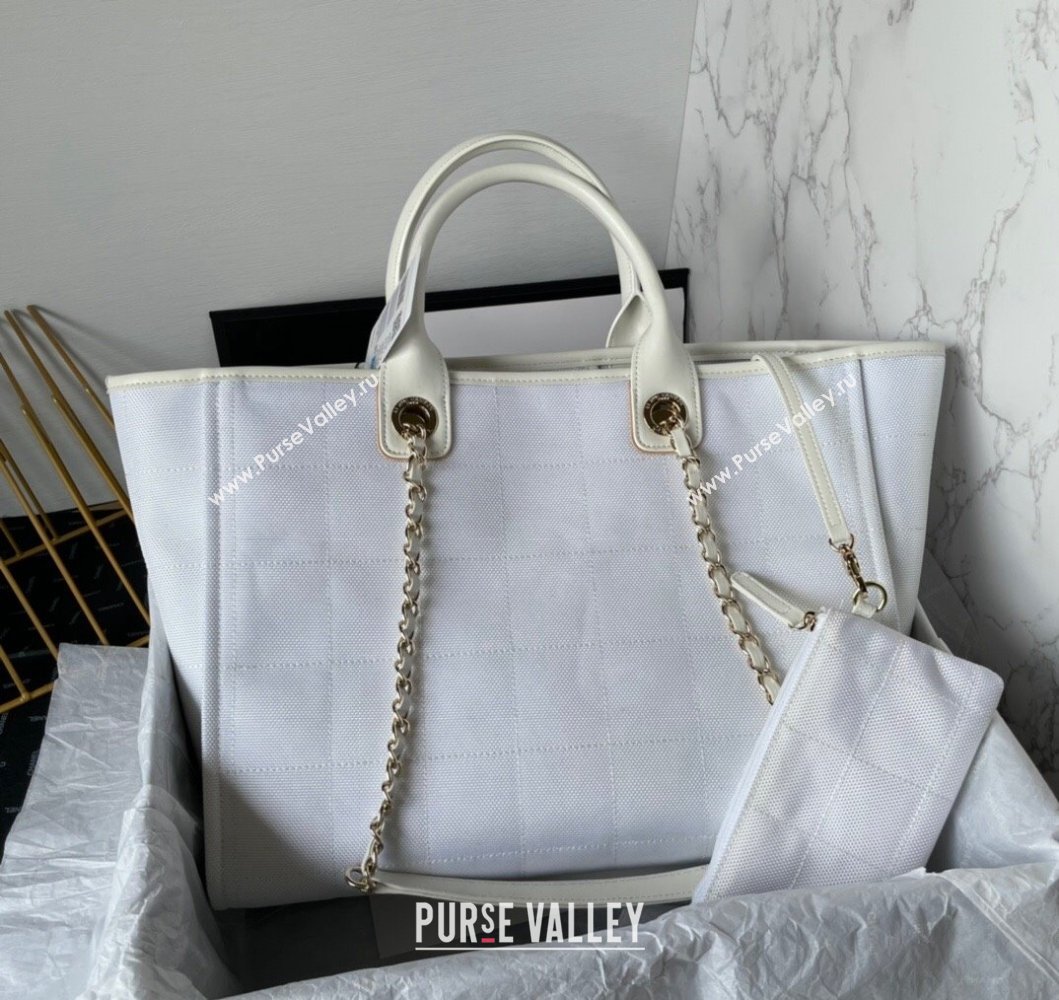 Chanel Deauville Cotton Calfskin Large Shopping Bag White 2023 AS93786 (yezi-230907040)