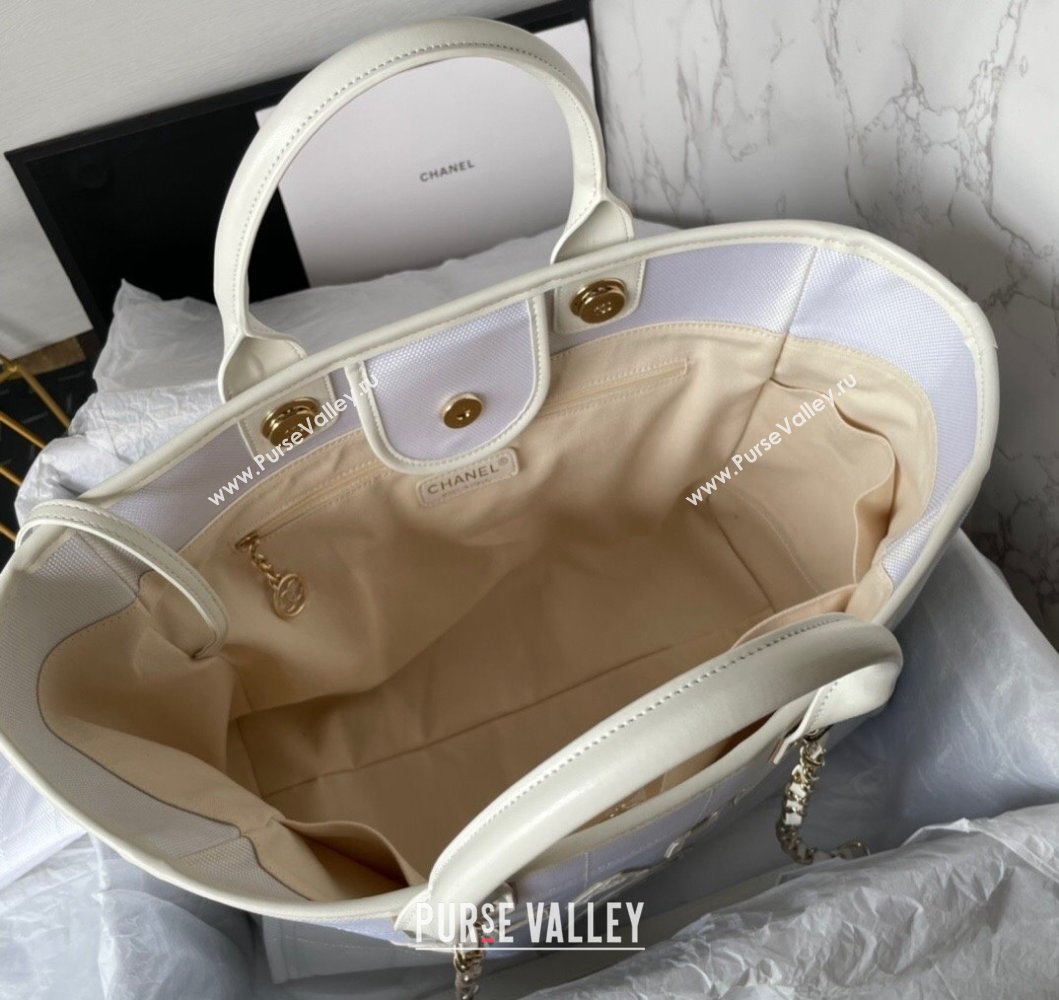 Chanel Deauville Cotton Calfskin Large Shopping Bag White 2023 AS93786 (yezi-230907040)