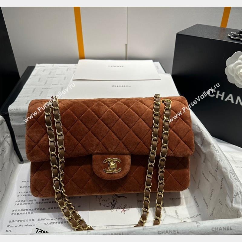 Chanel Classic Velvet Medium Flap Bag A01112 Brown 2023 CH09071 (yezi-230907003)