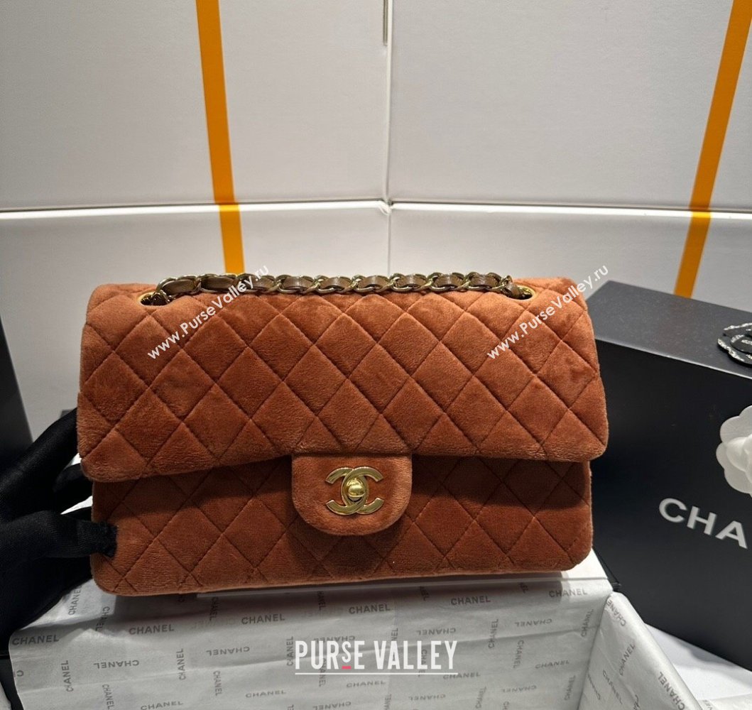 Chanel Classic Velvet Medium Flap Bag A01112 Brown 2023 CH09071 (yezi-230907003)