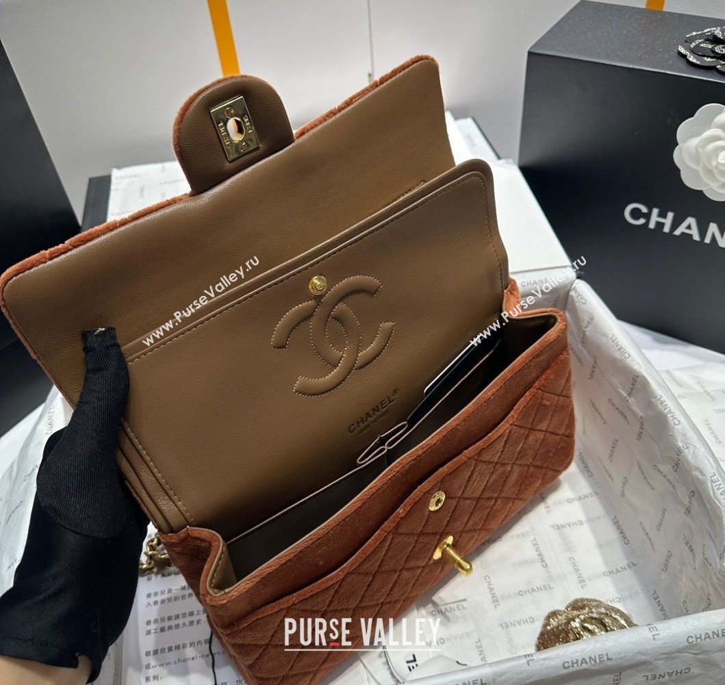 Chanel Classic Velvet Medium Flap Bag A01112 Brown 2023 CH09071 (yezi-230907003)