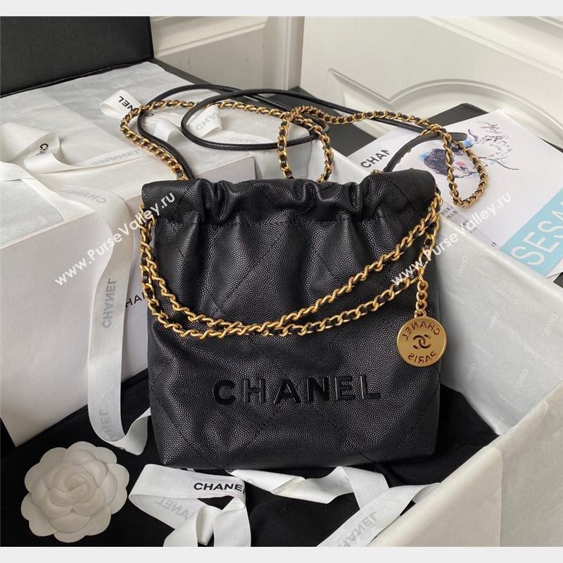 Chanel 22 Grained Calfskin Mini Shopping Bag with Chain AS3980 Black 2023 (yezi-230907027)