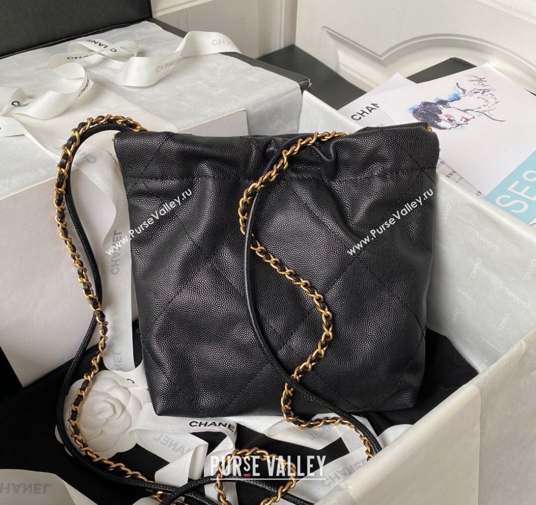 Chanel 22 Grained Calfskin Mini Shopping Bag with Chain AS3980 Black 2023 (yezi-230907027)