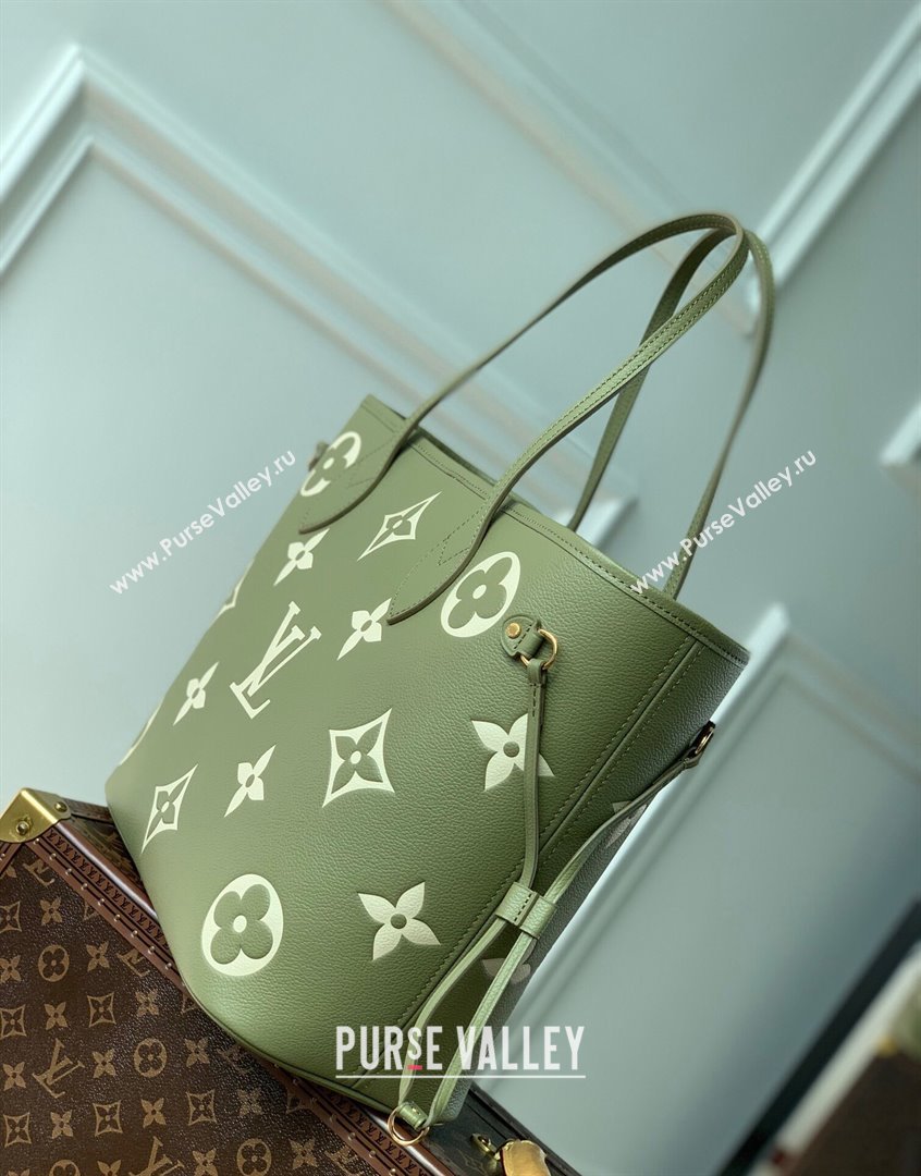 Louis Vuitton Neverfull MM Tote Bag in Oversized Monogram Leather M46649 Green 2023 (KI-230907047)