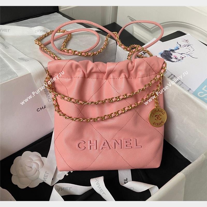 Chanel 22 Grained Calfskin Mini Shopping Bag with Chain AS3980 Light Pink 2023 (yezi-230907031)