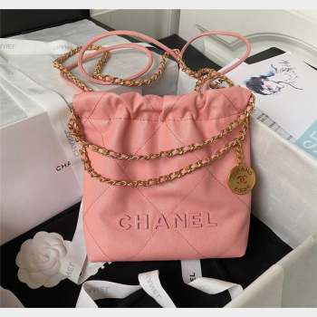 Chanel 22 Grained Calfskin Mini Shopping Bag with Chain AS3980 Light Pink 2023 (yezi-230907031)