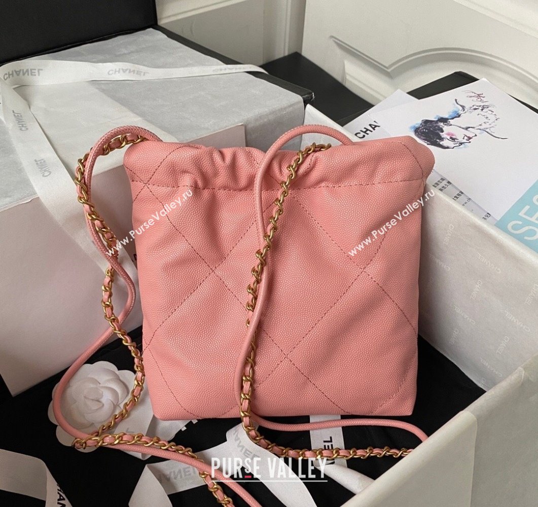 Chanel 22 Grained Calfskin Mini Shopping Bag with Chain AS3980 Light Pink 2023 (yezi-230907031)