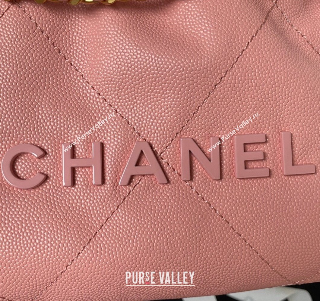 Chanel 22 Grained Calfskin Mini Shopping Bag with Chain AS3980 Light Pink 2023 (yezi-230907031)