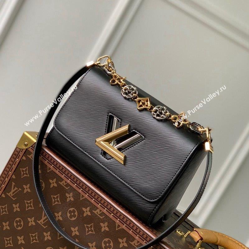 Louis Vuitton Twist MM Bag in Epi Leather with Monogram Flowers Chain M22773 Black 2023 (KI-230907065)