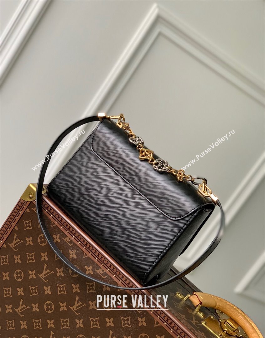 Louis Vuitton Twist MM Bag in Epi Leather with Monogram Flowers Chain M22773 Black 2023 (KI-230907065)