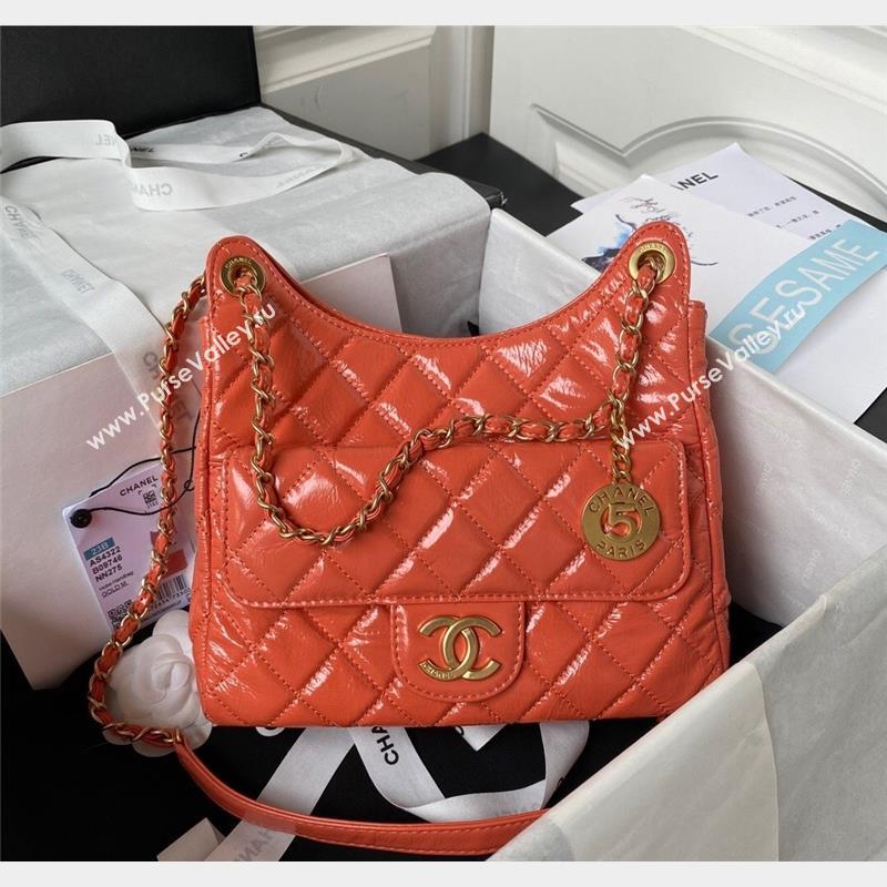 Chanel Shiny Crumpled Calfskin Hobo Bag AS4322 Orange 2023 (yezi-230907010)