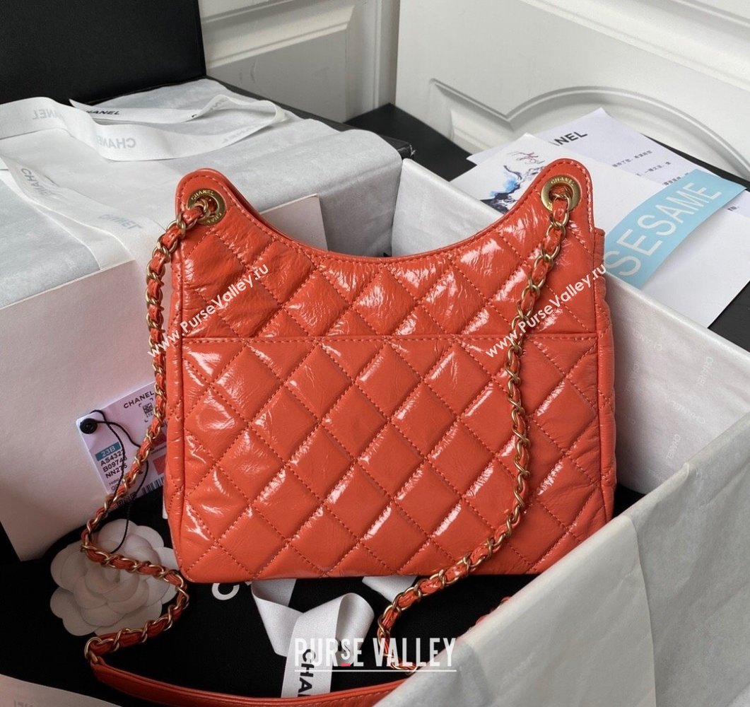 Chanel Shiny Crumpled Calfskin Hobo Bag AS4322 Orange 2023 (yezi-230907010)