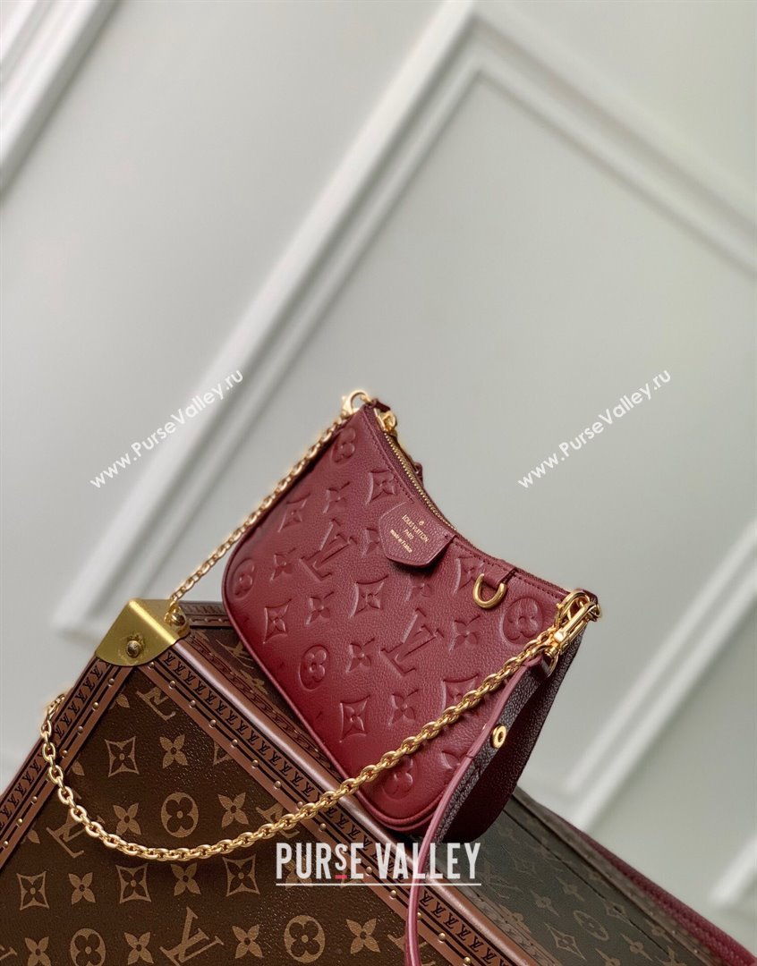 Louis Vuitton Easy Pouch on Strap Mini Bag in Monogram Leather M80349 Burgundy 2022 (KI-230907052)