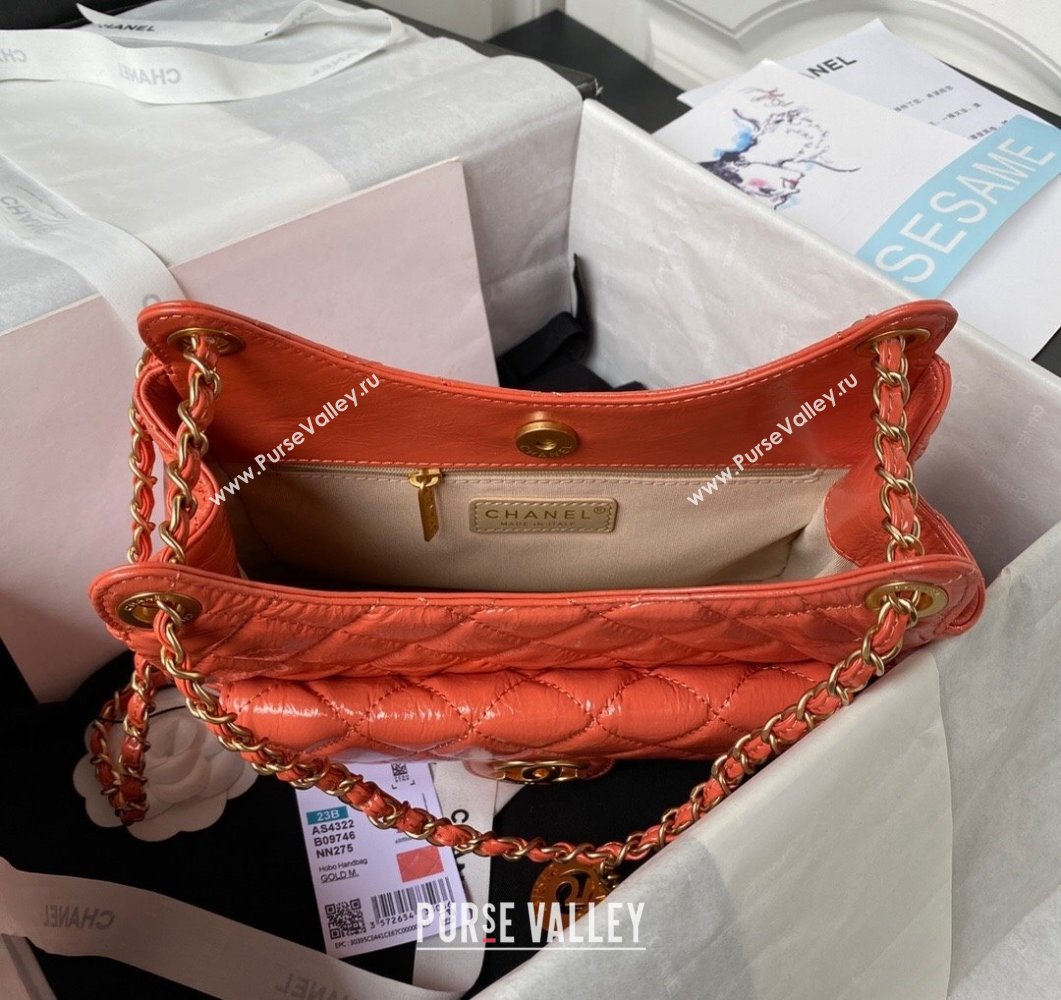 Chanel Shiny Crumpled Calfskin Hobo Bag AS4322 Orange 2023 (yezi-230907010)