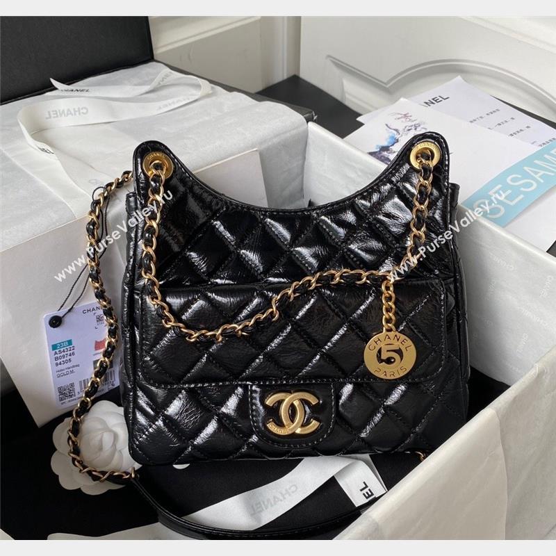 Chanel Shiny Crumpled Calfskin Hobo Bag AS4322 Black 2023 (yezi-230907011)