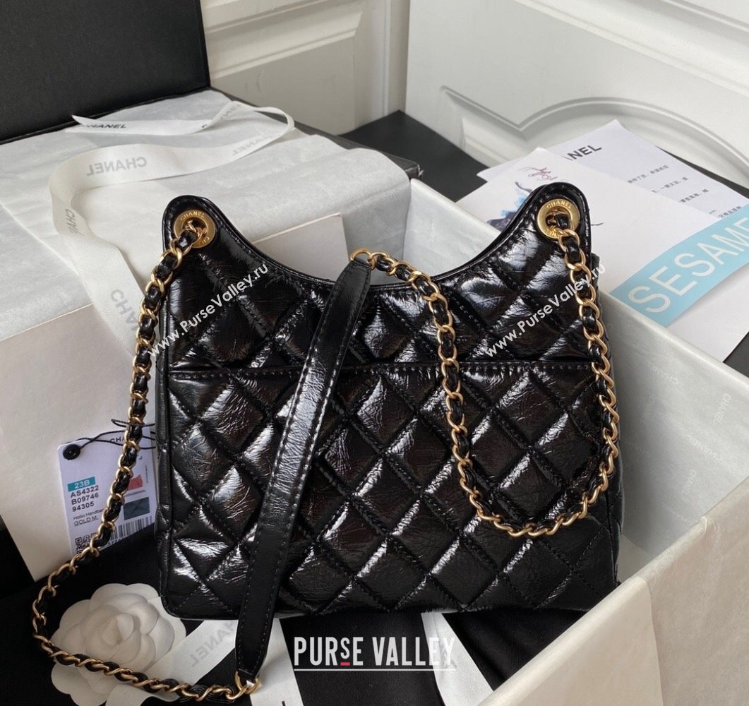 Chanel Shiny Crumpled Calfskin Hobo Bag AS4322 Black 2023 (yezi-230907011)