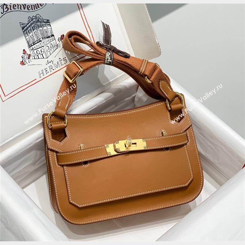 Hermes Jyspiere Mini bag in Swift Leather with Canvas Strap Brown/Gold 2023 0908 (FL-230908004)