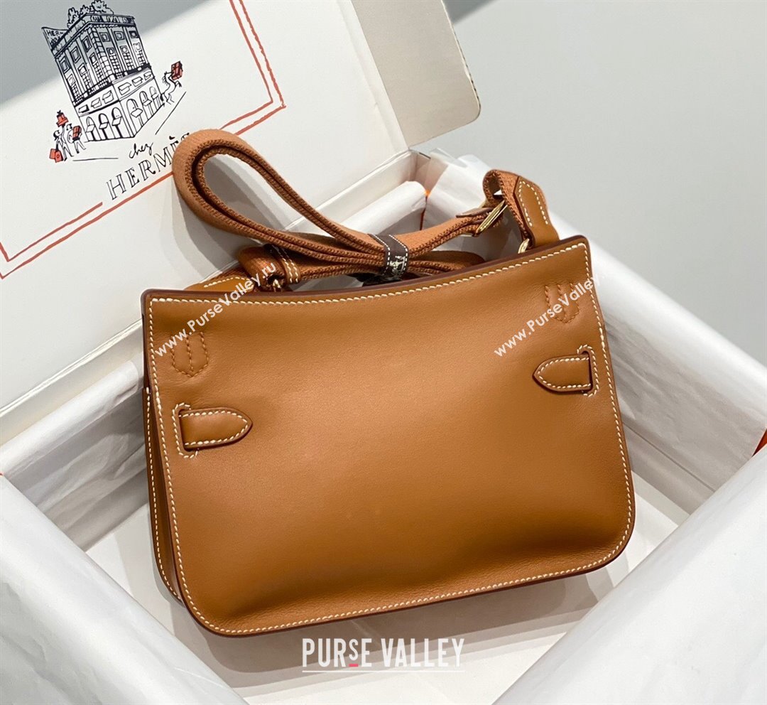 Hermes Jyspiere Mini bag in Swift Leather with Canvas Strap Brown/Gold 2023 0908 (FL-230908004)