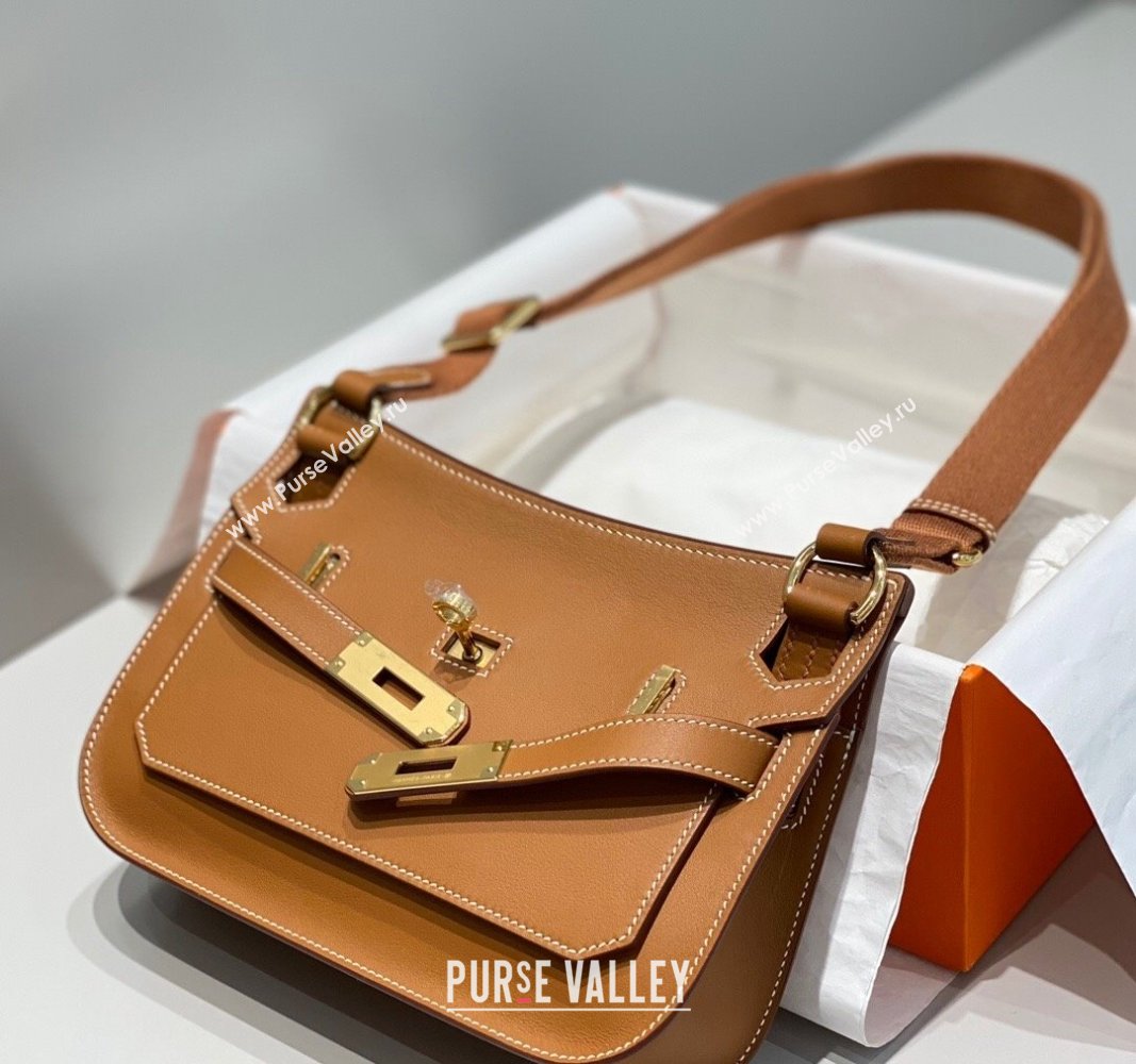 Hermes Jyspiere Mini bag in Swift Leather with Canvas Strap Brown/Gold 2023 0908 (FL-230908004)