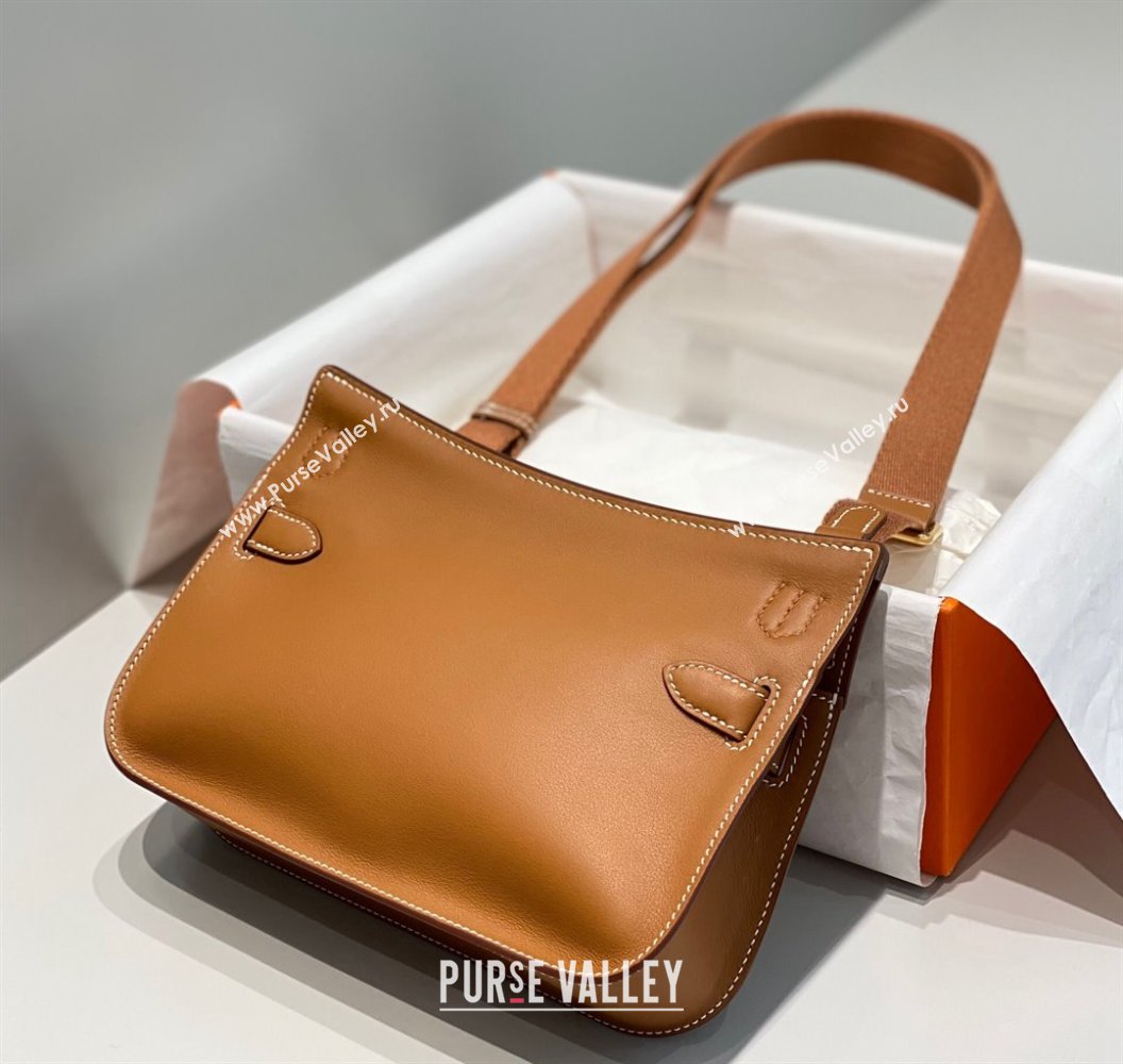 Hermes Jyspiere Mini bag in Swift Leather with Canvas Strap Brown/Gold 2023 0908 (FL-230908004)