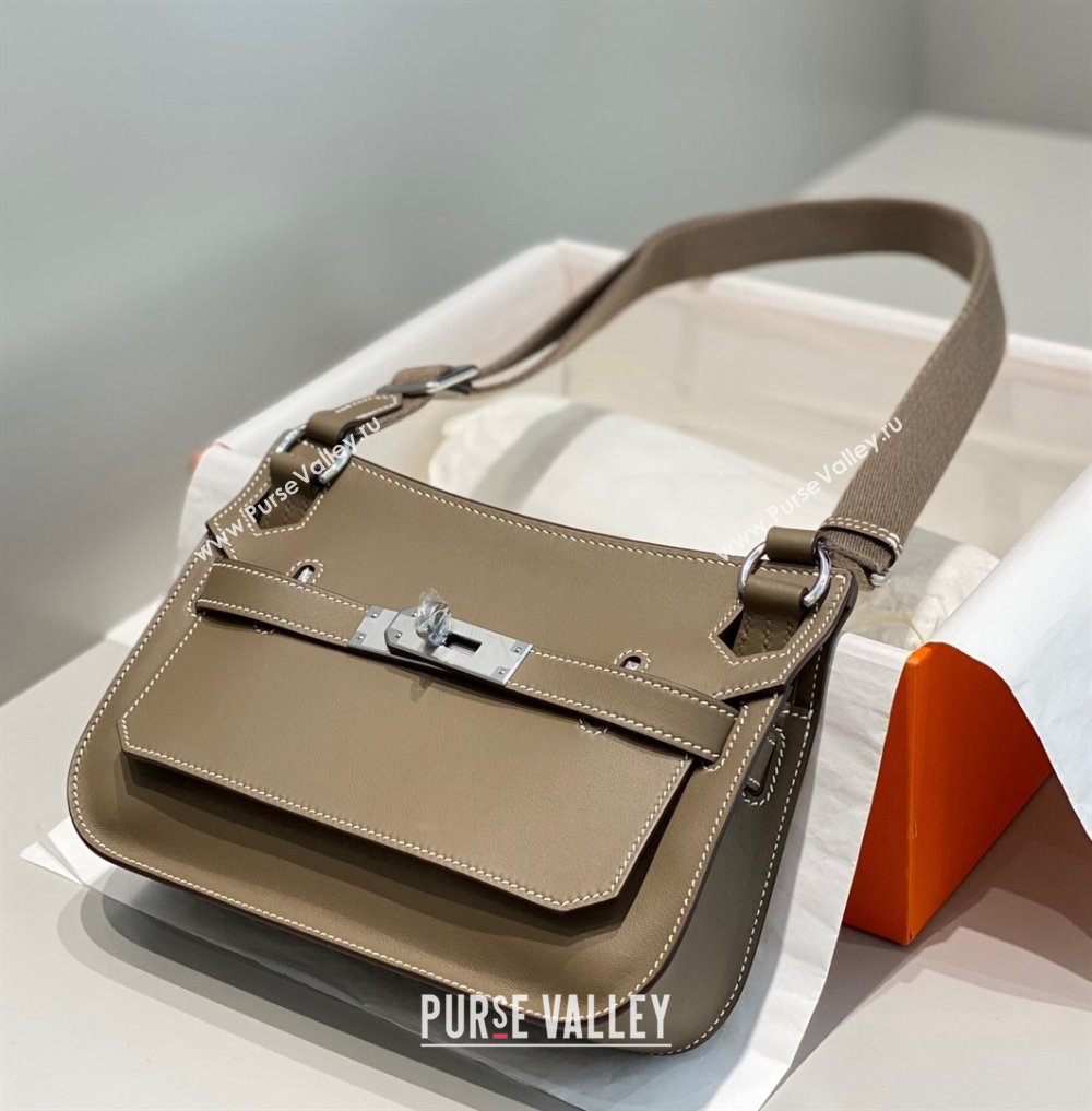 Hermes Jyspiere Mini bag in Swift Leather with Canvas Strap Elephant Grey/Silver 2023 0908 (FL-230908005)